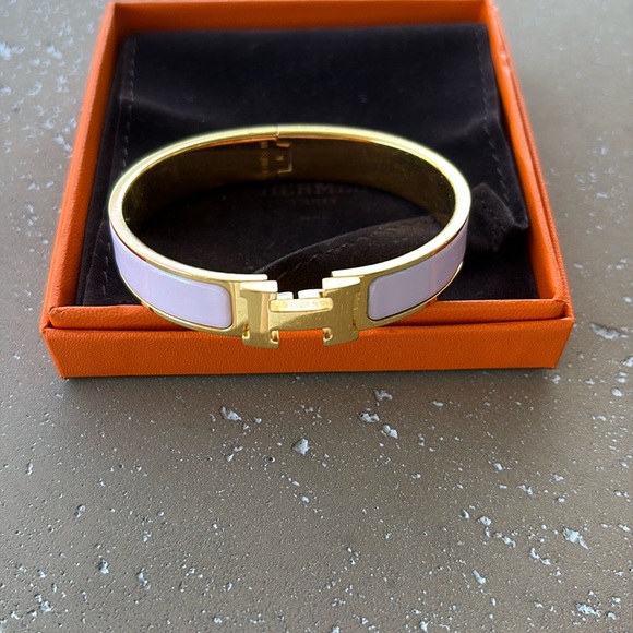 Hermes Jewelry - Hermes Gold and Pink Enamel Clic H Beacelet